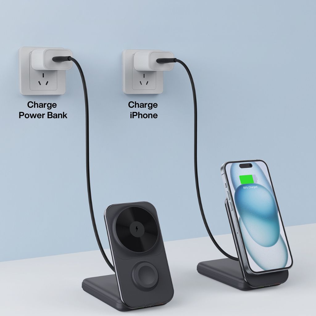 3-in-1 Magnetic Wireless Charger Qi2 MagSafe Power Bank for iPhone 16 Pro Max, Apple Watch Ultra, and AirPods Pro. Fast Charging 8000mAh Portable Charger for Multiple Devices.