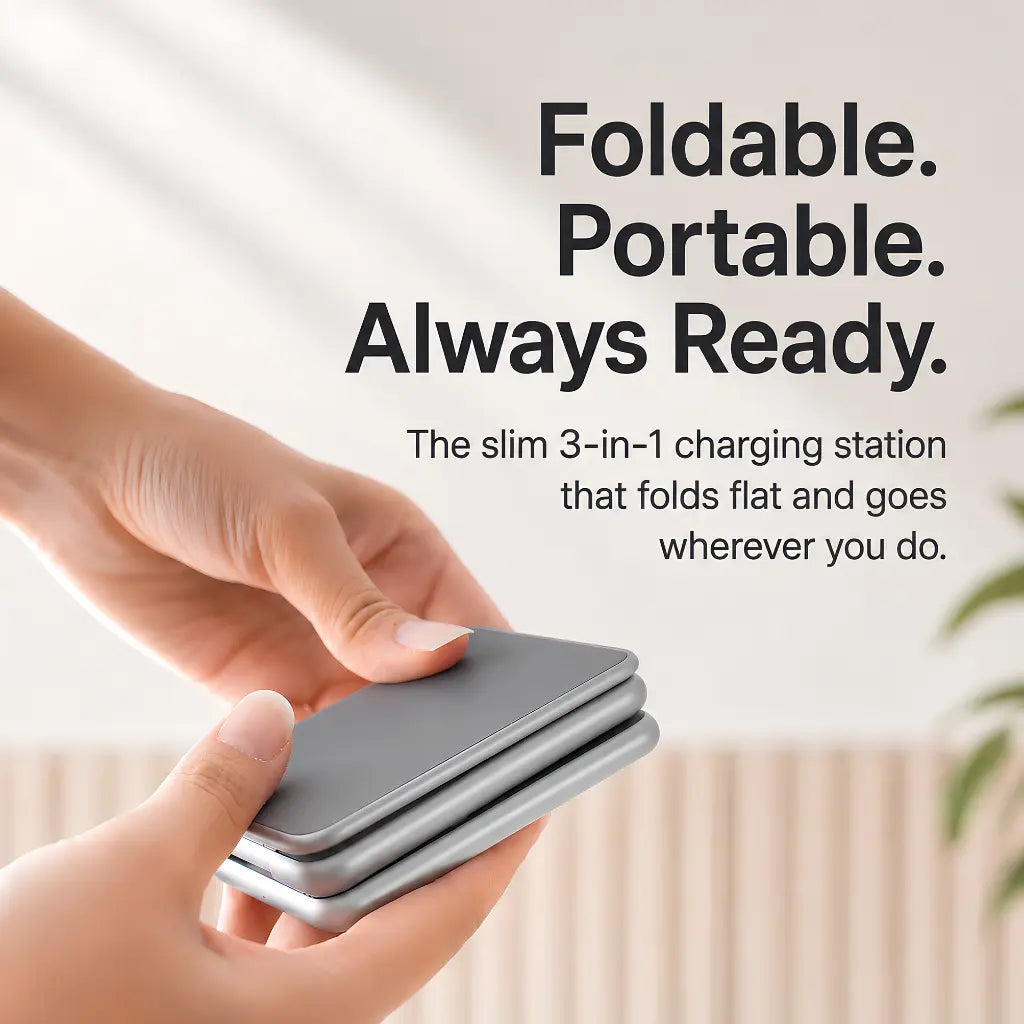Qi2 foldable wireless charging station with magnetic iPhone alignment