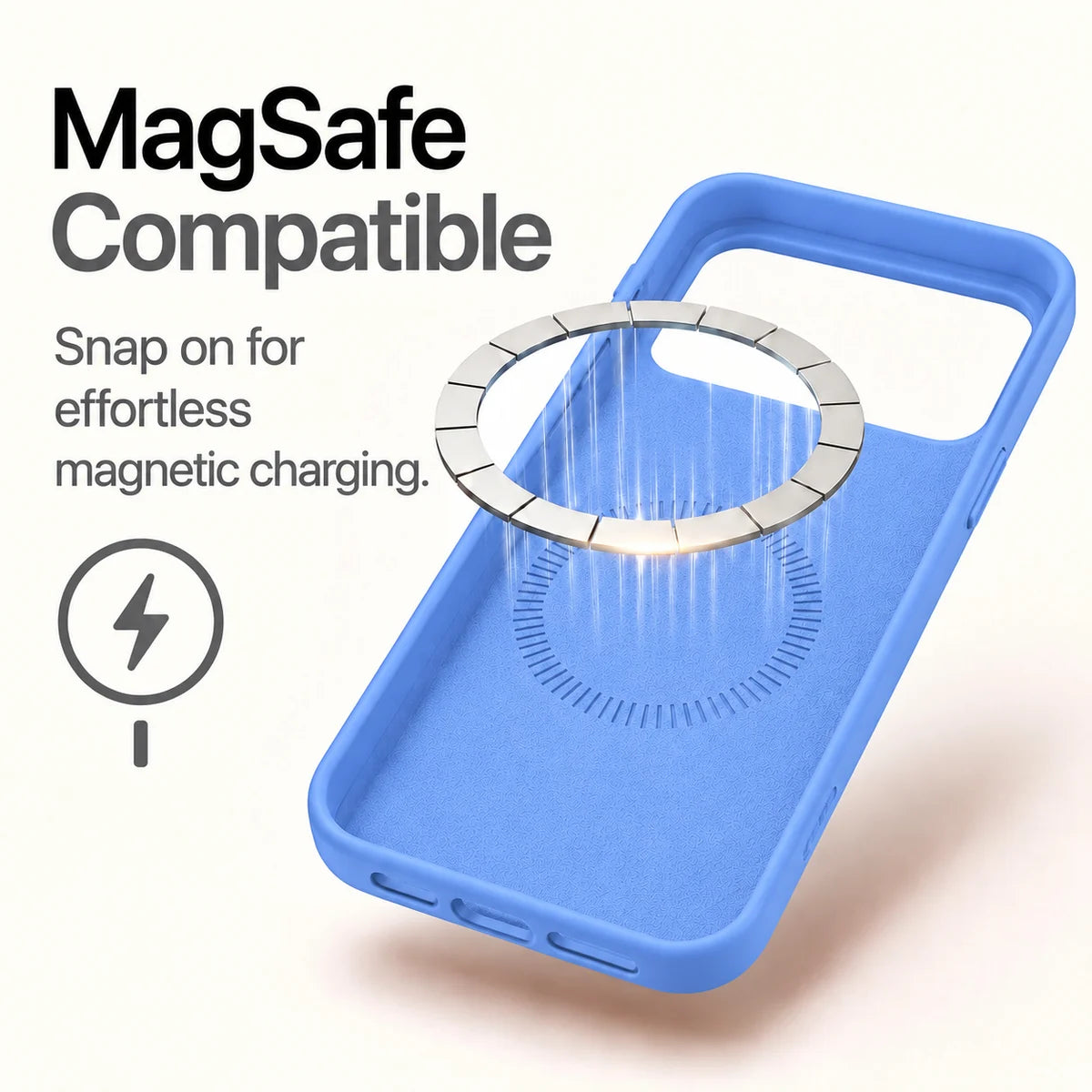 Cornflower Blue silicone phone case showing the soft interior and magnetic charging ring #color_Cornflower Blue