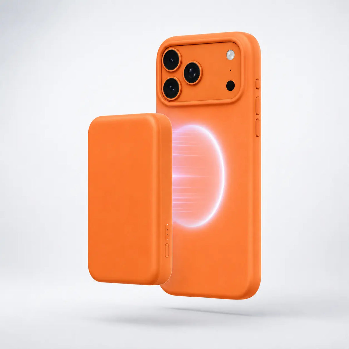 Orange silicone phone case aligned with a magnetic battery pack #color_Cosmic Orange