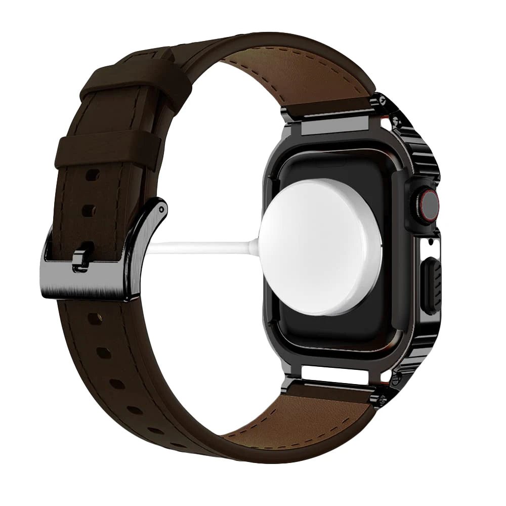 Premium Leather Band with Stainless Steel Case for Apple Watch