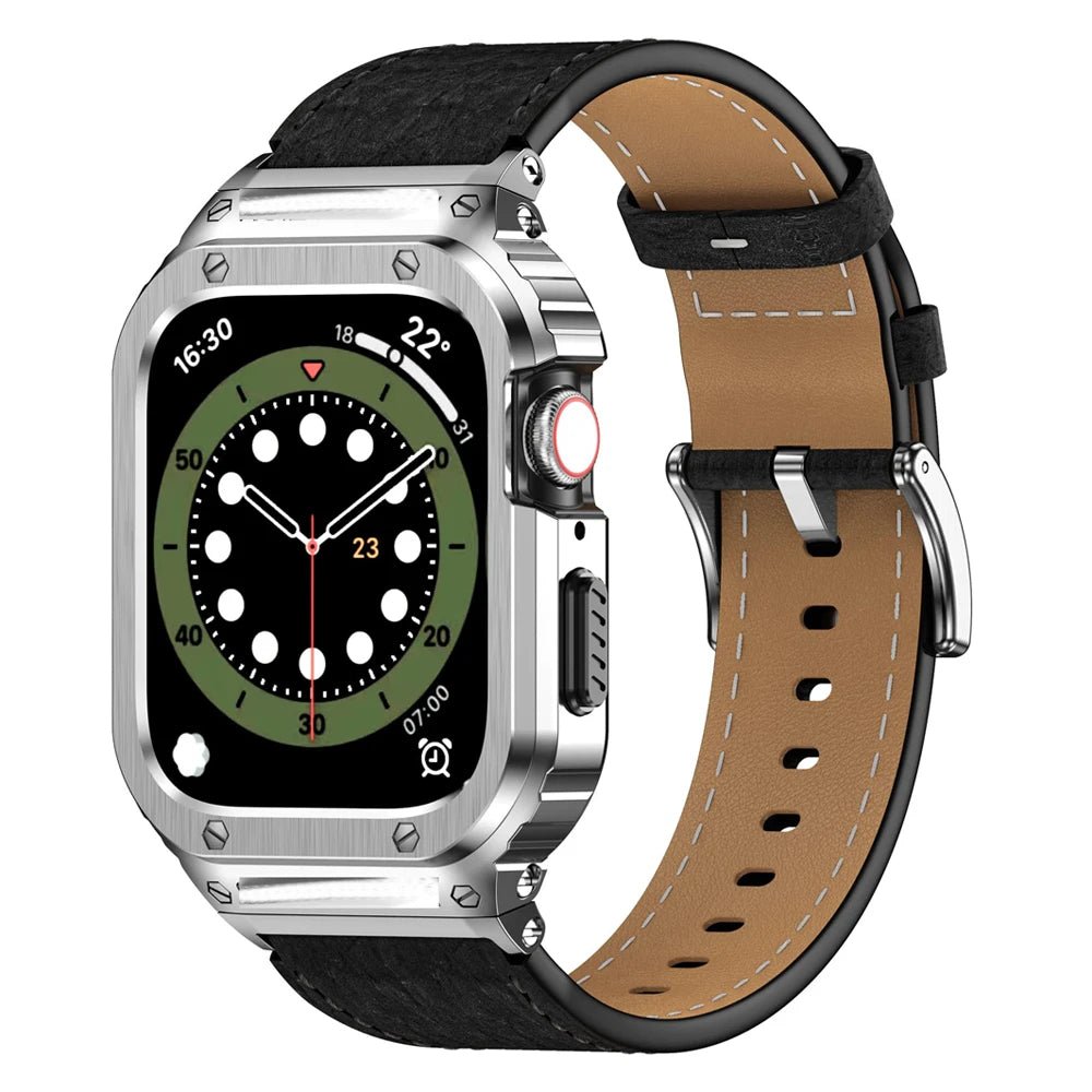 Premium Leather Band with Stainless Steel Case for Apple Watch