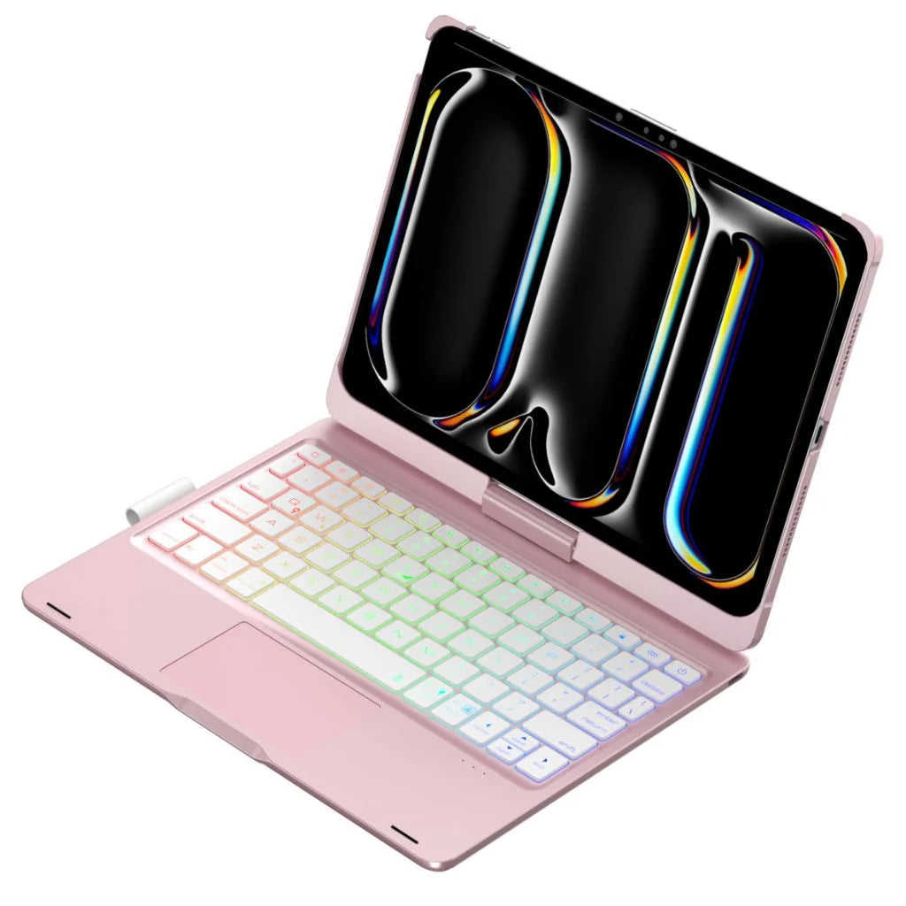 Rose Pink rotating tablet keyboard case with a model specific tablet #color_Rose Pink