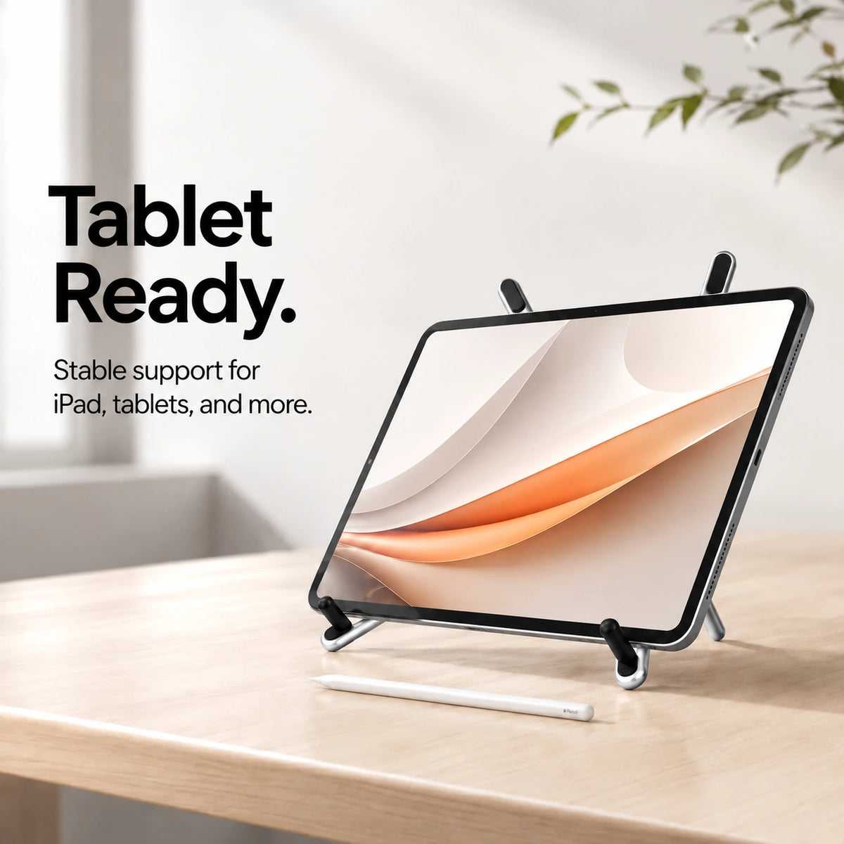 Titanium Silver folding magnetic device stand supporting a tablet #color_Titanium Silver
